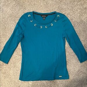 Ellen Tracy Blue Long Sleeve Top with Eyelet Detail